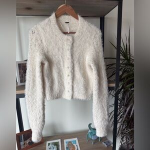 Free People Cream Cardigan with Sparkly Buttons